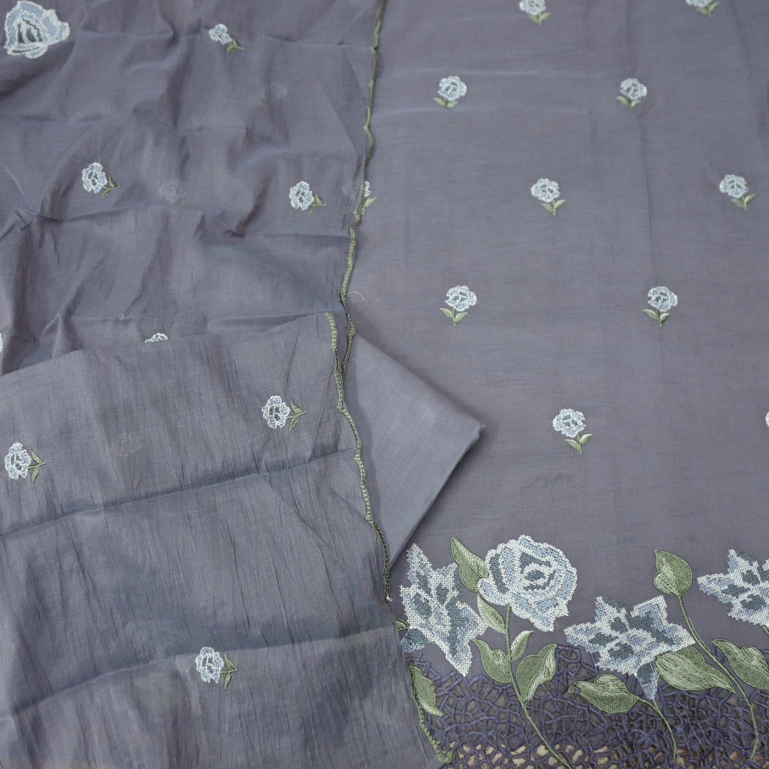 Bilori Berry Purple Cross-Stitch Thread with Jaal Work Mul Chanderi Set