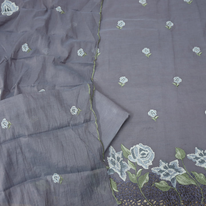 Bilori Berry Purple Cross-Stitch Thread with Jaal Work Mul Chanderi Set