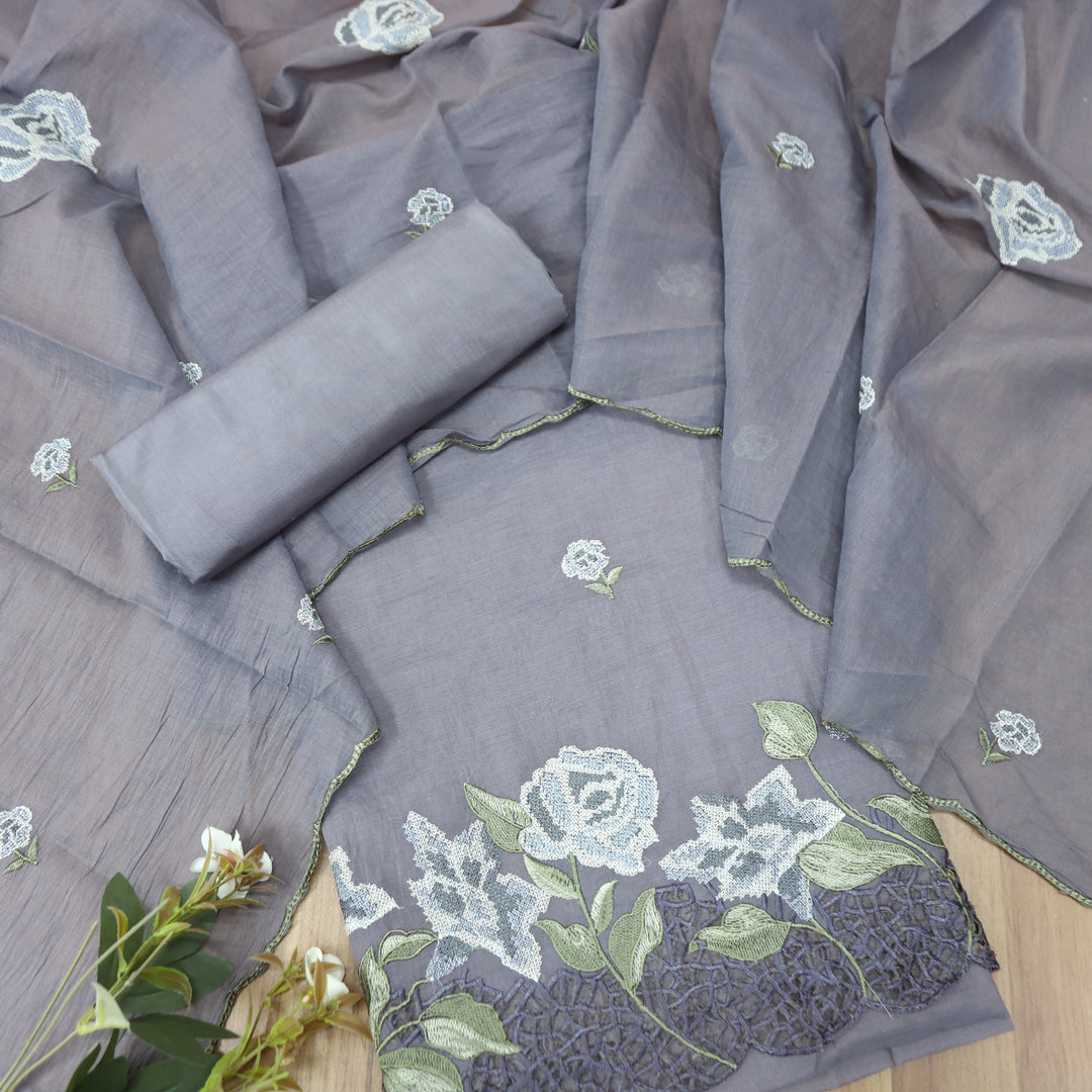 Bilori Berry Purple Cross-Stitch Thread with Jaal Work Mul Chanderi Set
