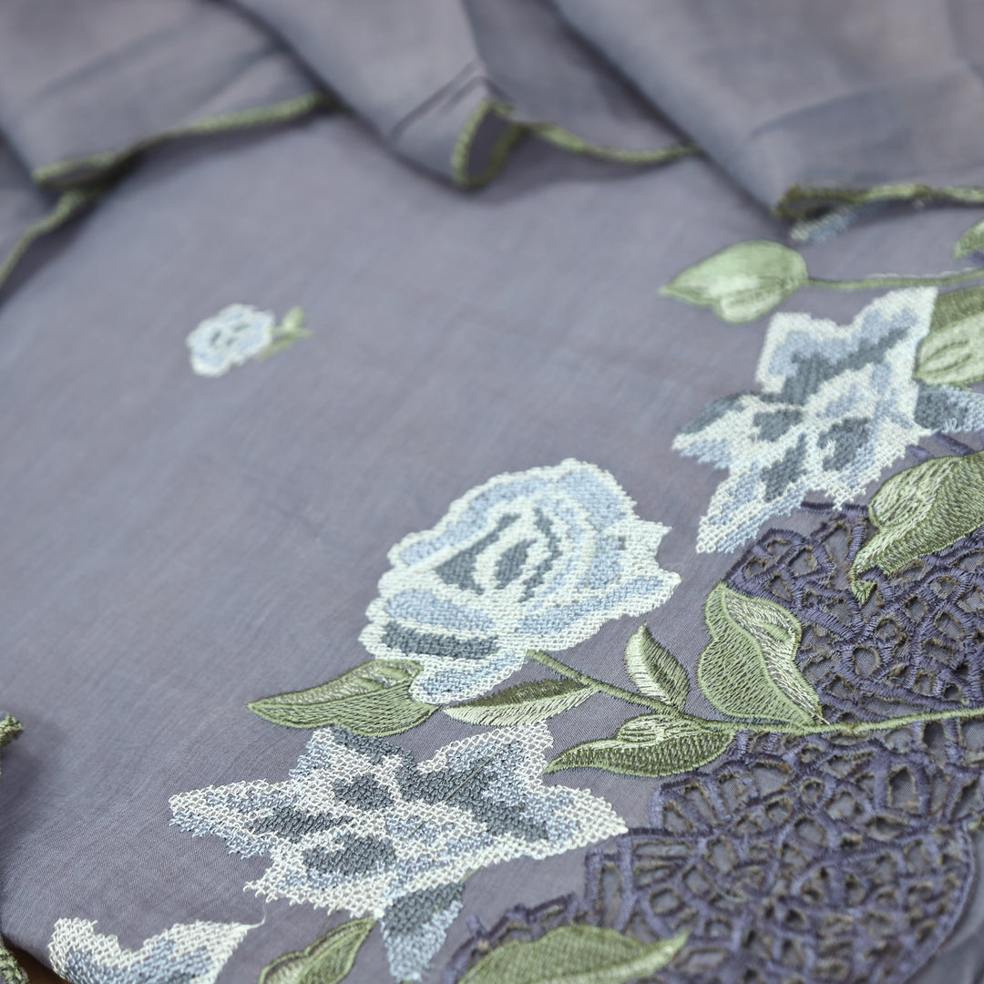 Bilori Berry Purple Cross-Stitch Thread with Jaal Work Mul Chanderi Set