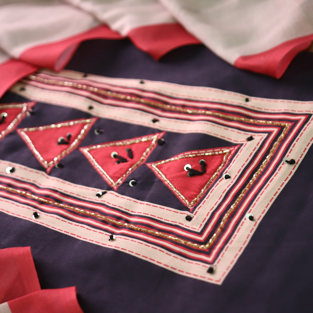 Bansi Kajal Black Kardana with Printed Yoke and Hem Glazed Cotton Set