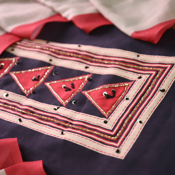 Bansi Kajal Black Kardana with Printed Yoke and Hem Glazed Cotton Set