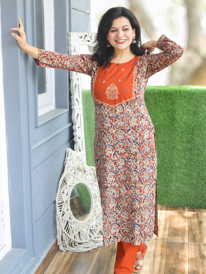 Darla Rust Red Kalamkari Cotton 2 PIece Set