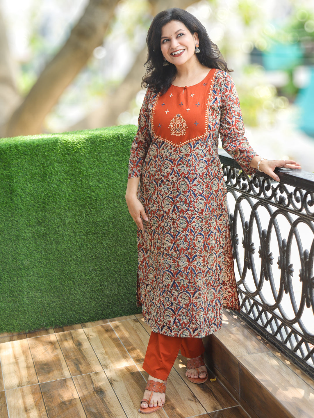 Darla Rust Red Kalamkari Cotton 2 PIece Set