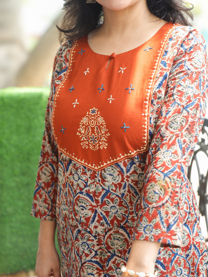 Darla Rust Red Kalamkari Cotton 2 PIece Set