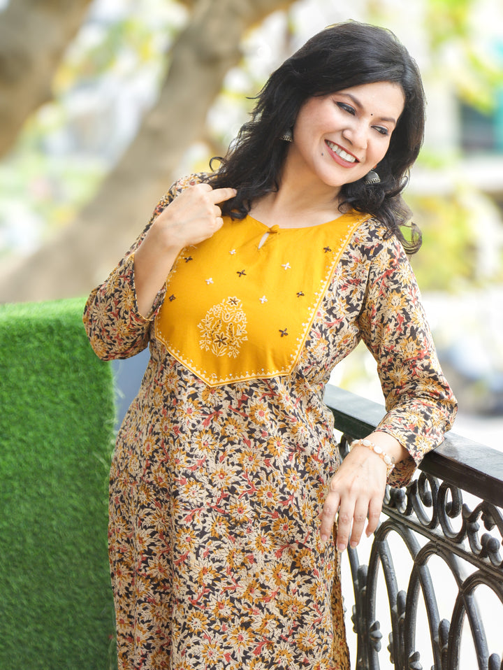 Darla Yellow Kalamkari Cotton 2 PIece Set