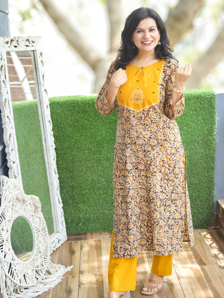 Darla Yellow Kalamkari Cotton 2 PIece Set