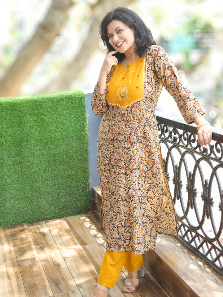 Darla Yellow Kalamkari Cotton 2 PIece Set