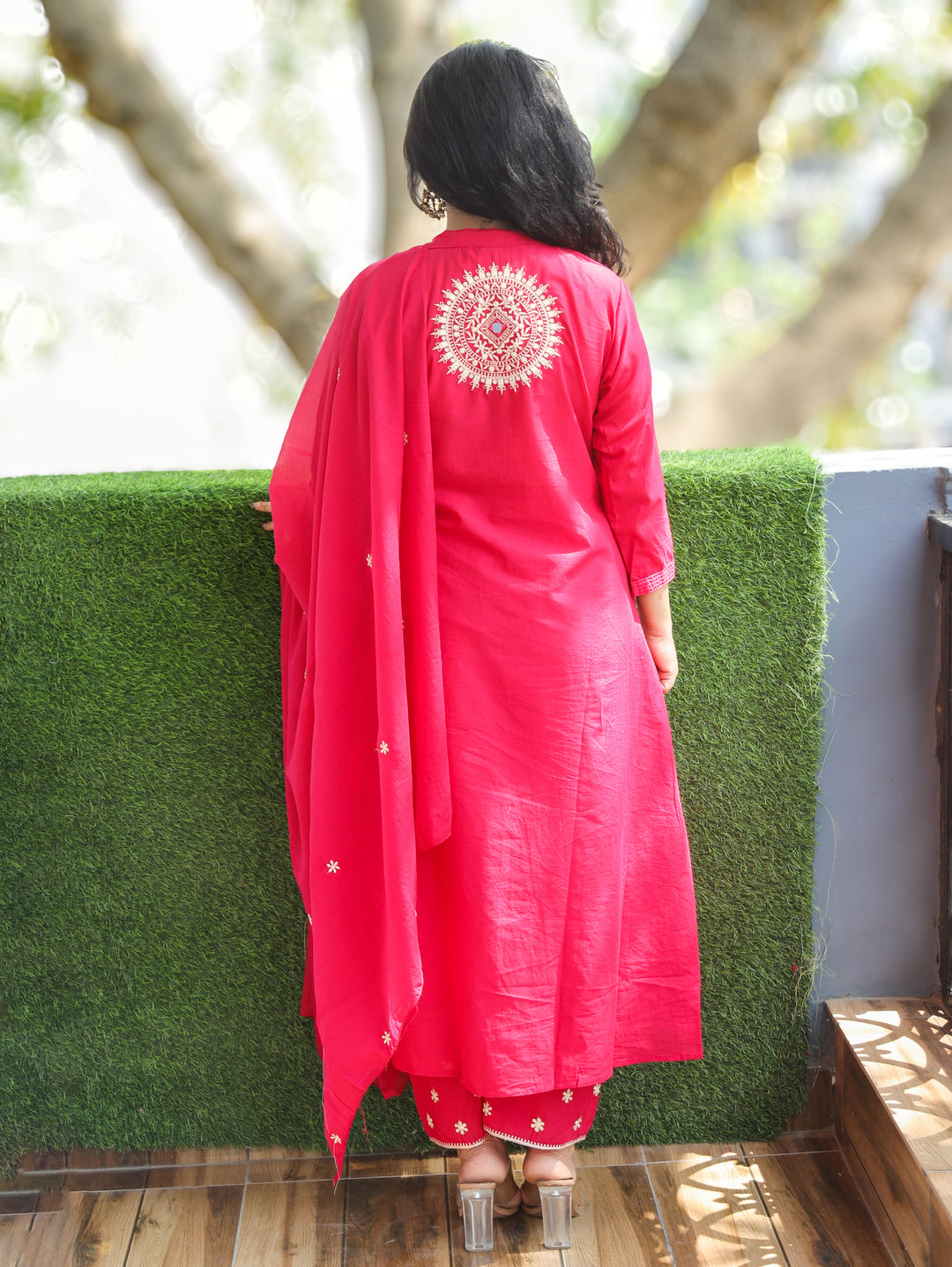 Shelly Rani Pink Pintuck Cotton 3 Piece Set