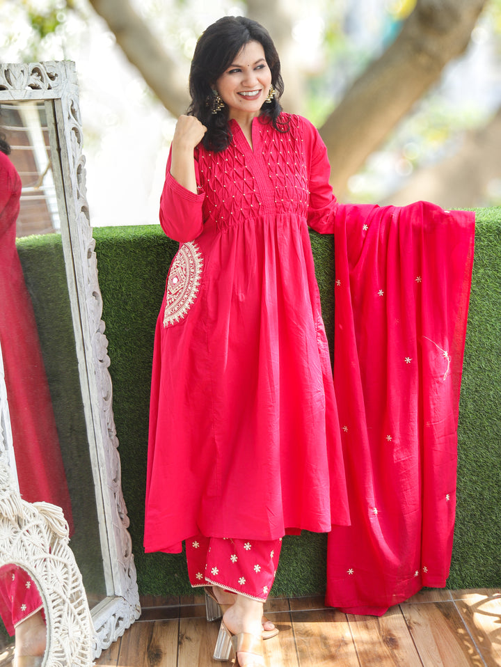 Shelly Rani Pink Pintuck Cotton 3 Piece Set