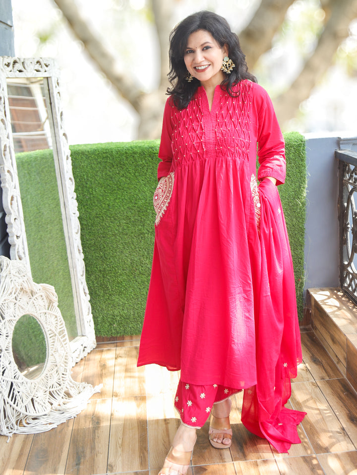 Shelly Rani Pink Pintuck Cotton 3 Piece Set