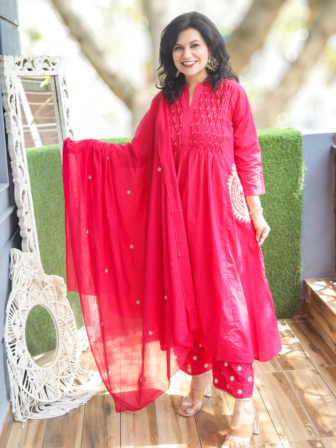 Shelly Rani Pink Pintuck Cotton 3 Piece Set
