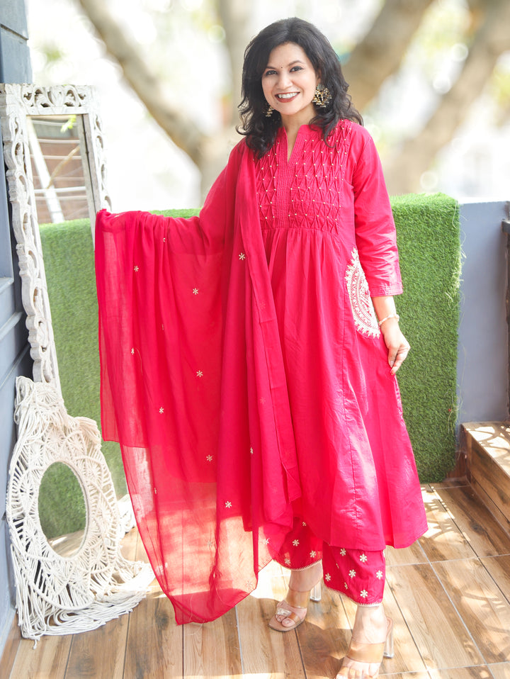 Shelly Rani Pink Pintuck Cotton 3 Piece Set