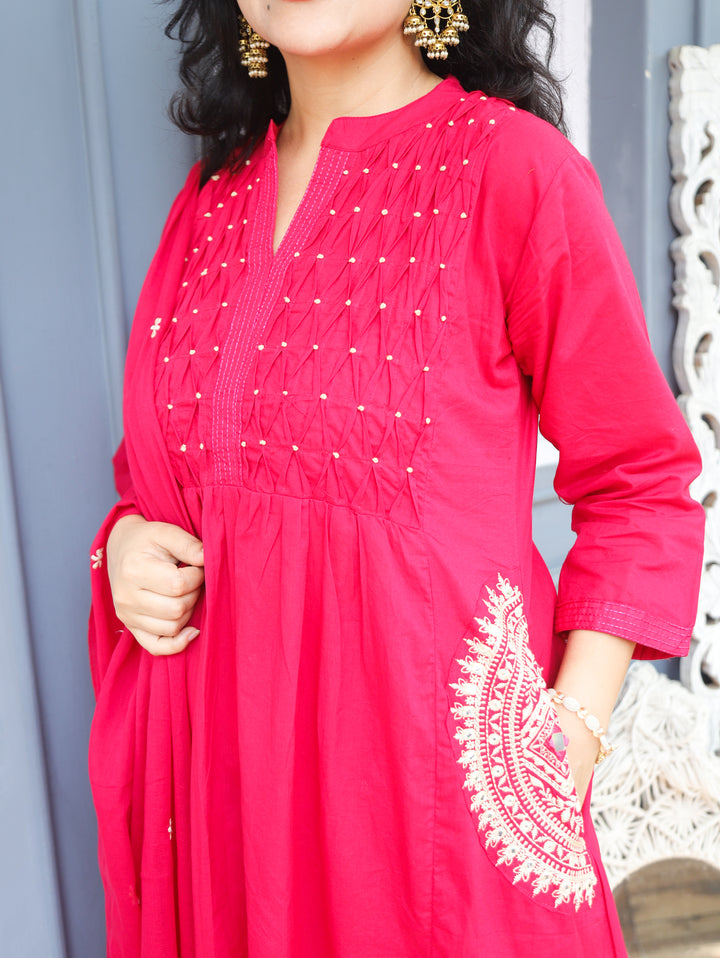 Shelly Rani Pink Pintuck Cotton 3 Piece Set