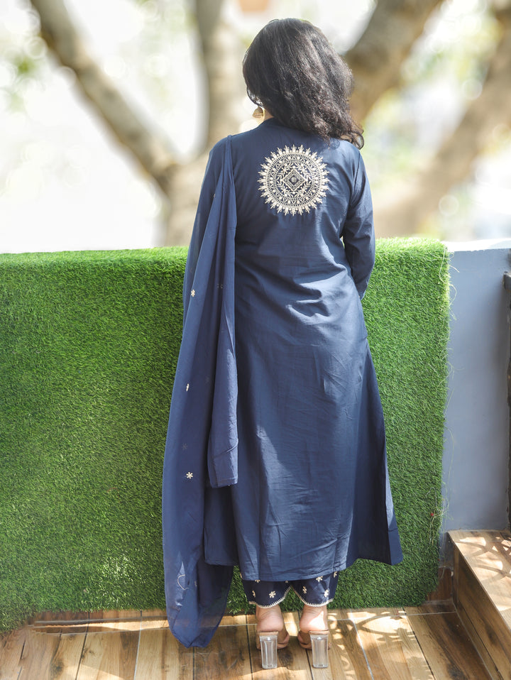 Shelly Navy Blue Pintuck Cotton 3 Piece Set