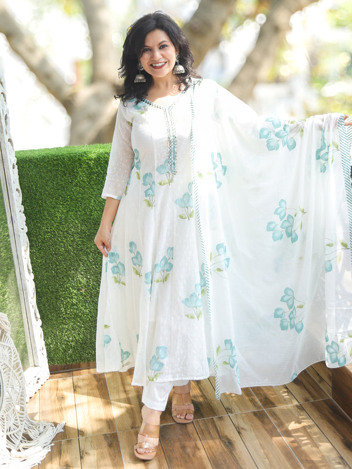 Bella White with Sky Blue Mul Cotton 3 Piece Set