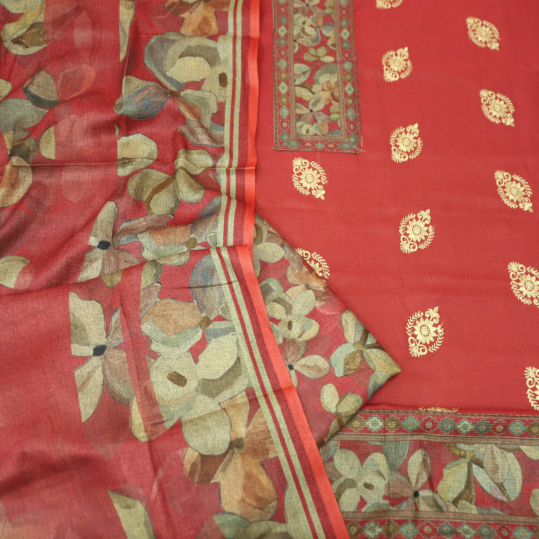 अपूर्वा Coral Blush Floral Print in Embroidery Floral Work Semi Pashmina Winter Set