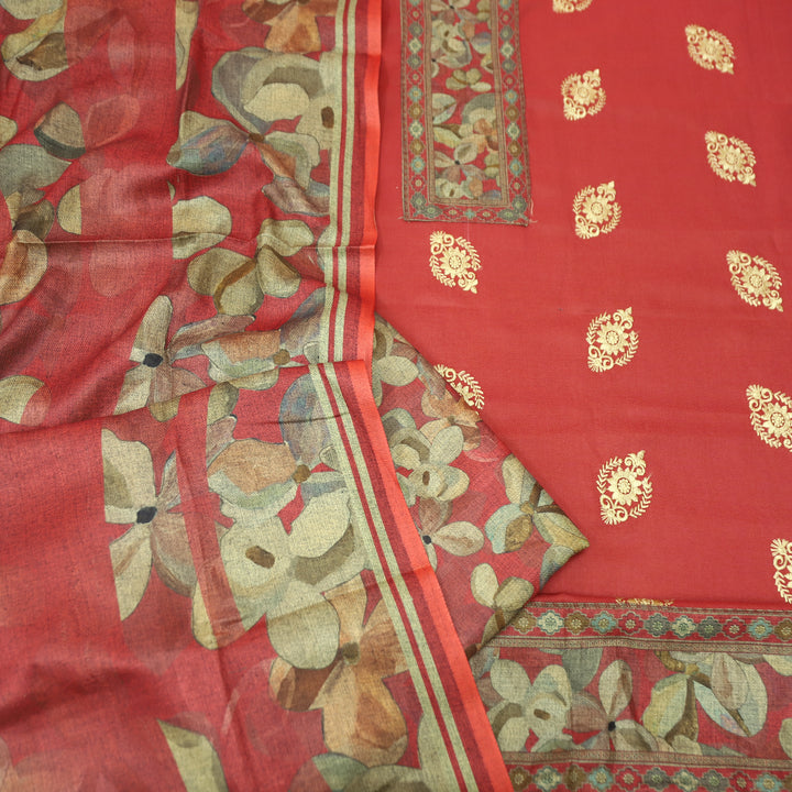 अपूर्वा Coral Blush Floral Print in Embroidery Floral Work Semi Pashmina Winter Set