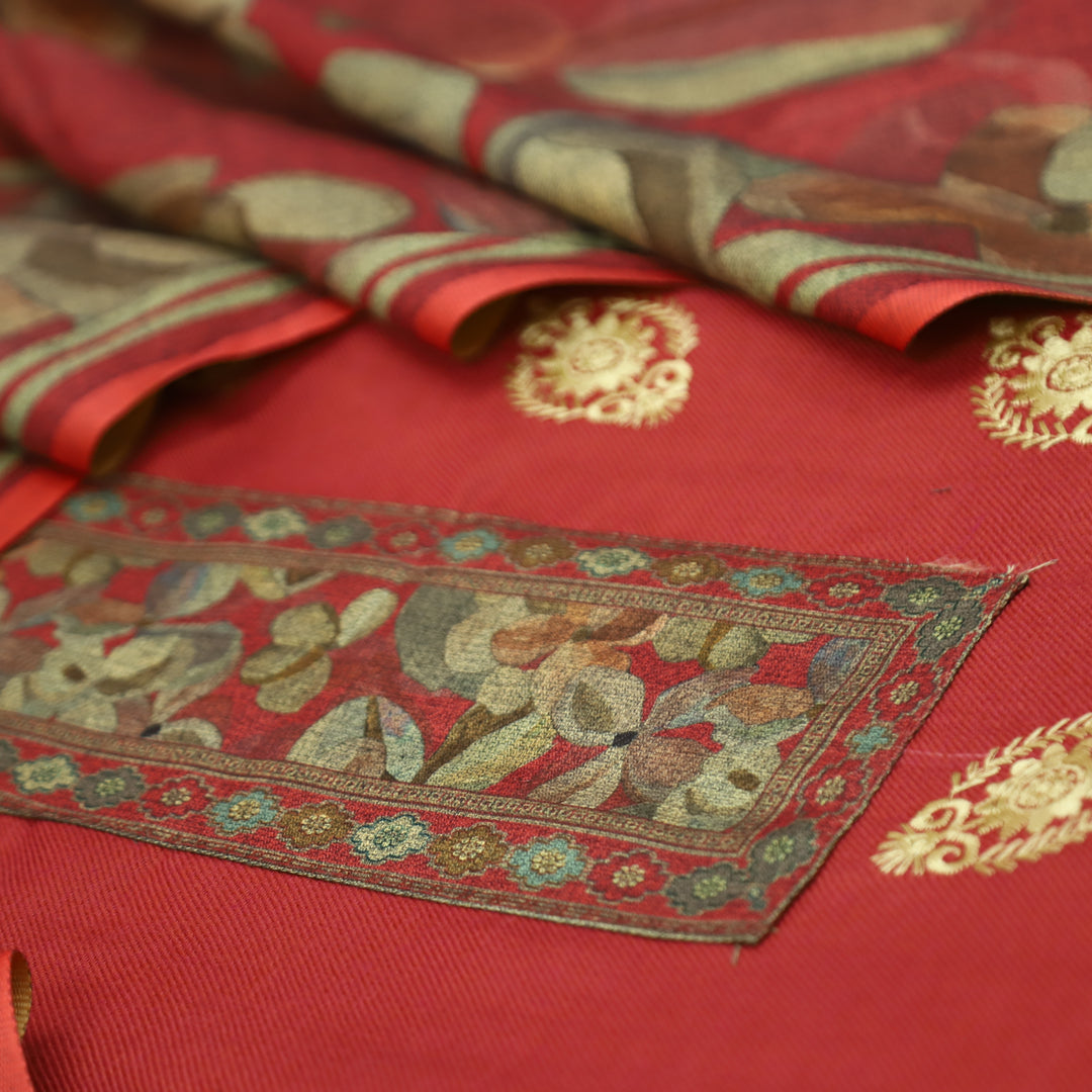 अपूर्वा Coral Blush Floral Print in Embroidery Floral Work Semi Pashmina Winter Set