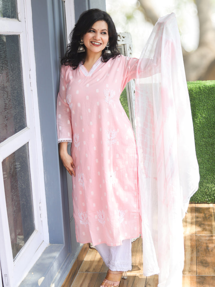 Shelly Bubblegum Pink Weaved Cotton 3 Piece Set