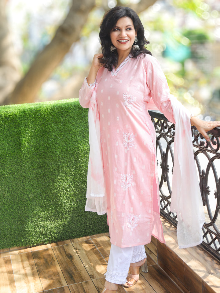 Shelly Bubblegum Pink Weaved Cotton 3 Piece Set