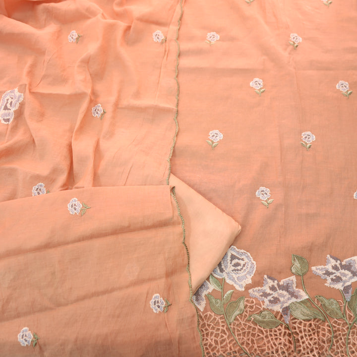Bilori Coral Peach Cross-Stitch Thread with Jaal Work Mul Chanderi Set