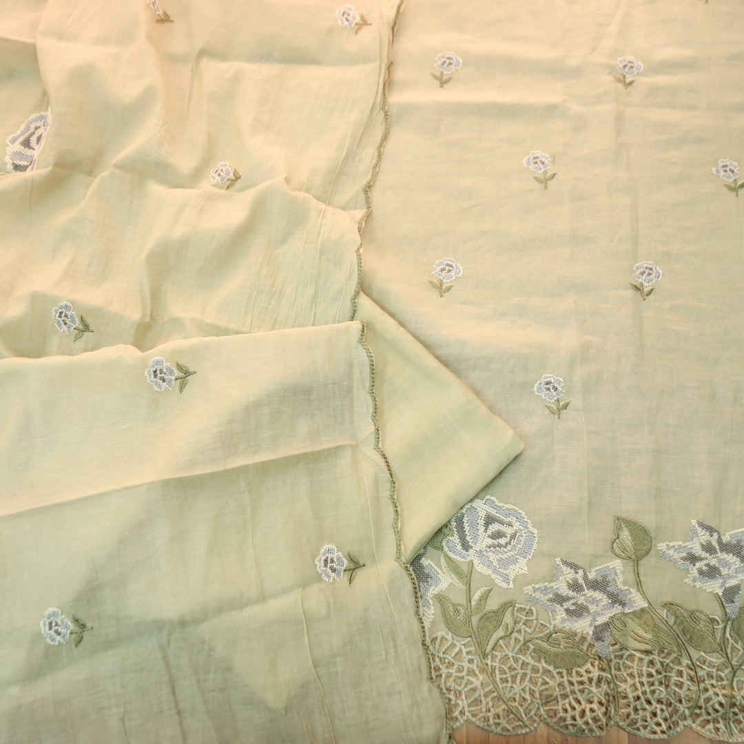 Bilori Tan Beige Cross-Stitch Thread with Jaal Work Mul Chanderi Set