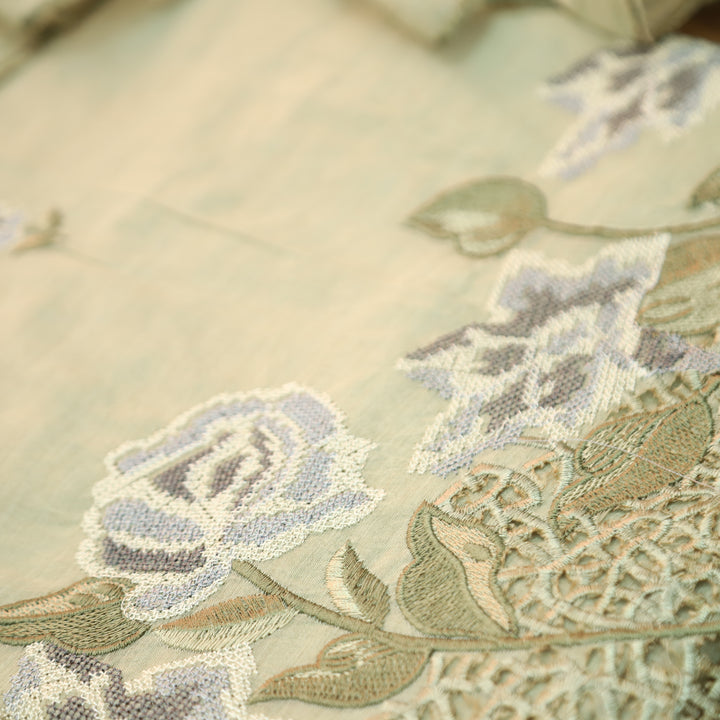 Bilori Tan Beige Cross-Stitch Thread with Jaal Work Mul Chanderi Set