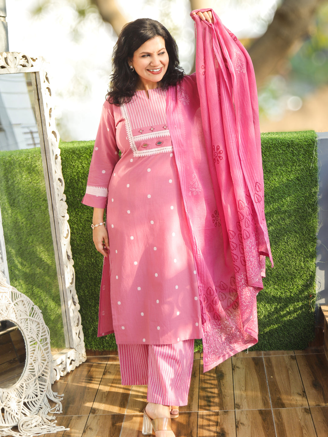 Pallavi Helio Lilac South Cotton 3 Piece Set