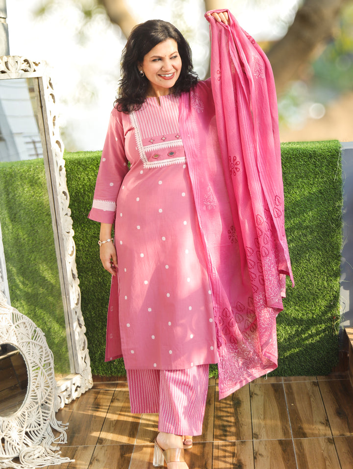 Pallavi Helio Lilac South Cotton 3 Piece Set