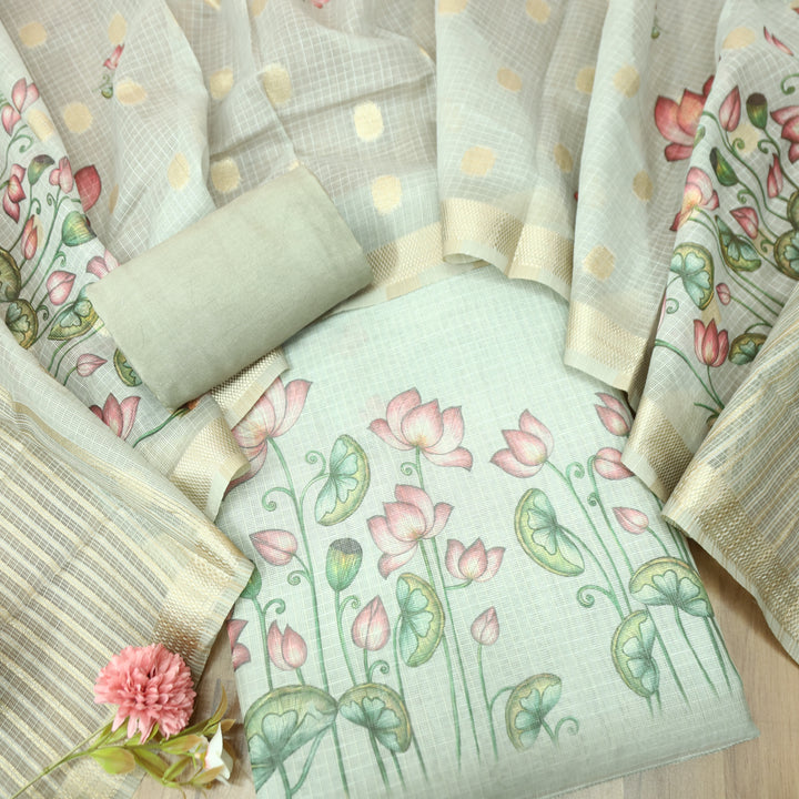 Aarushi Hazel Tan Beige Digital Floral Pichwai Printed Kota Doriya Suit Set