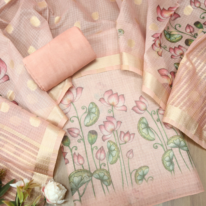 Aarushi Pumpkin Peach Digital Floral Pichwai Printed Kota Doriya Suit Set