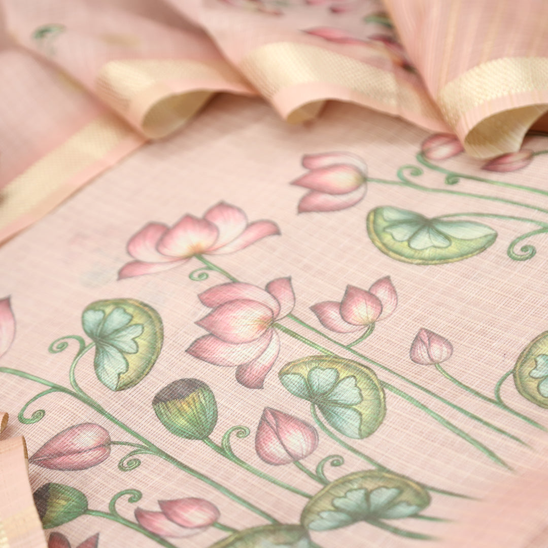 Aarushi Pumpkin Peach Digital Floral Pichwai Printed Kota Doriya Suit Set