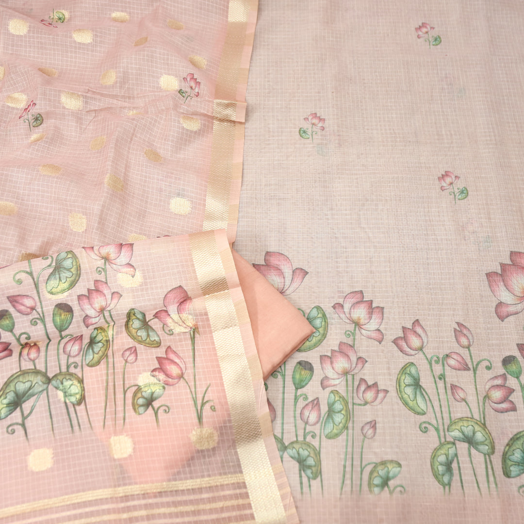 Aarushi Pumpkin Peach Digital Floral Pichwai Printed Kota Doriya Suit Set