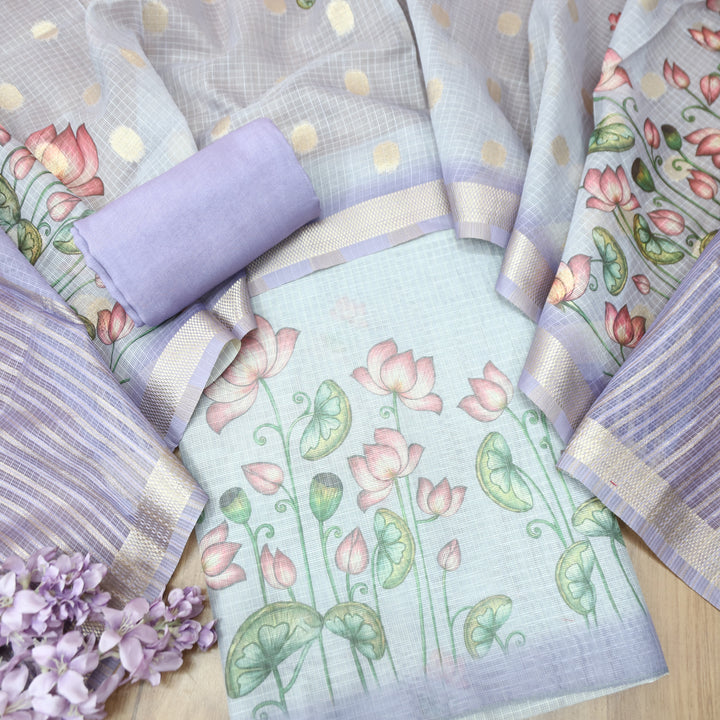 Aarushi Lavish Lavender Digital Floral Pichwai Printed Kota Doriya Suit Set