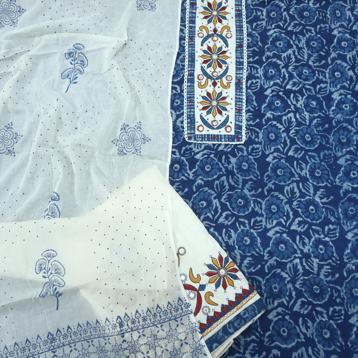 Nazara Indigo Blue Kutch Work Dabu Printed Cotton Suit Set-D1