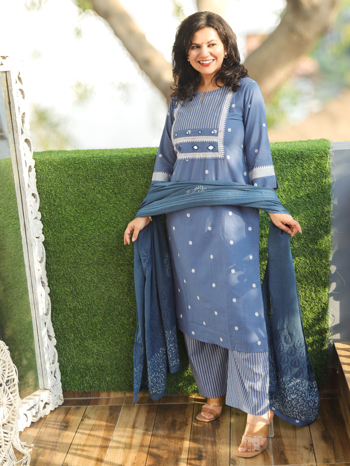 Pallavi Marble Blue South Cotton 3 Piece Set