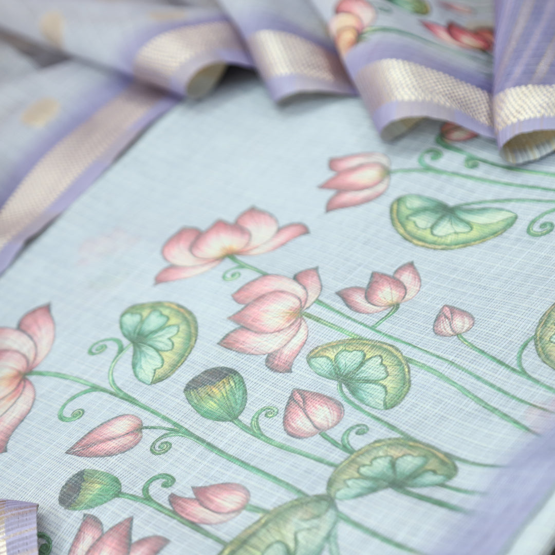 Aarushi Lavish Lavender Digital Floral Pichwai Printed Kota Doriya Suit Set