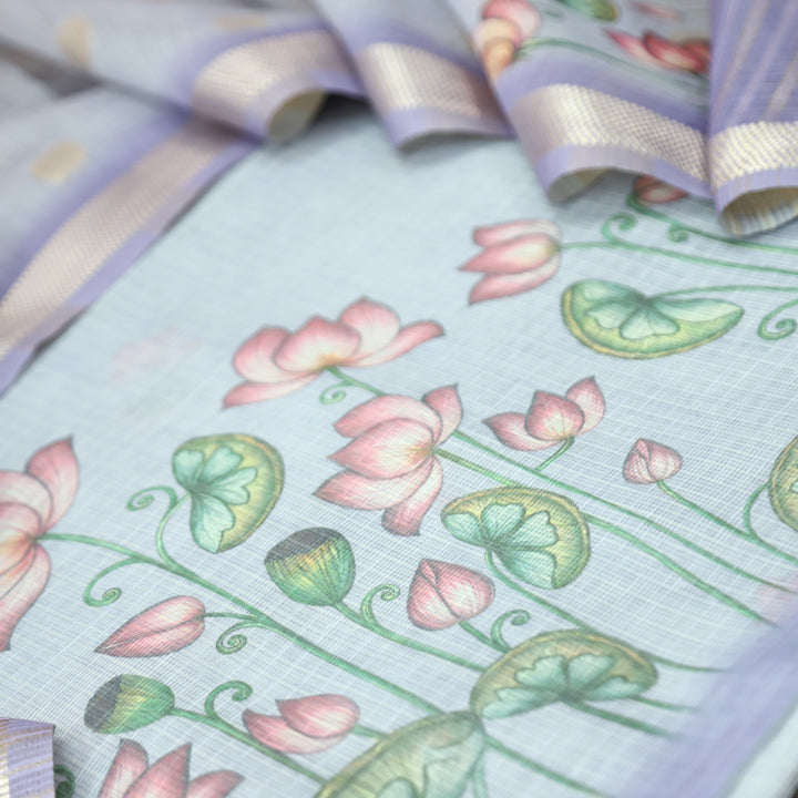 Aarushi Lavish Lavender Digital Floral Pichwai Printed Kota Doriya Suit Set
