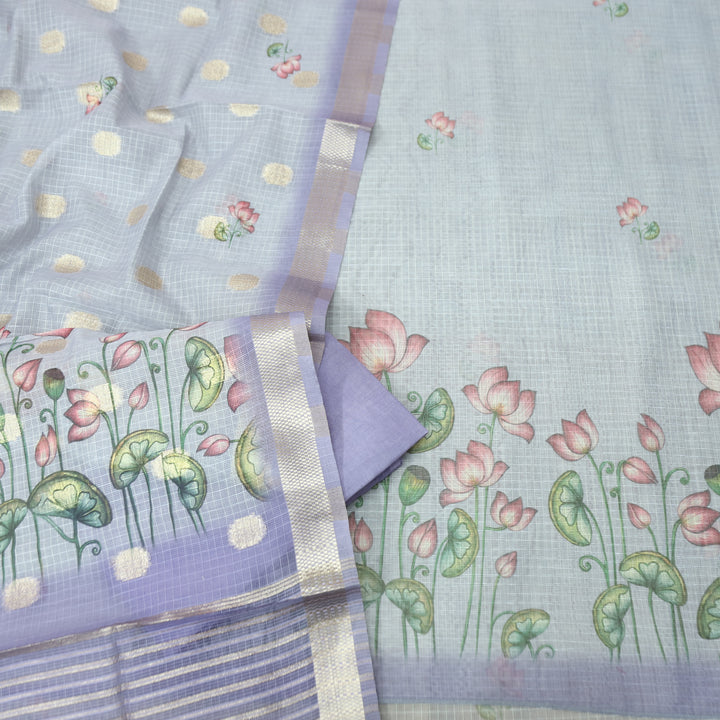 Aarushi Lavish Lavender Digital Floral Pichwai Printed Kota Doriya Suit Set