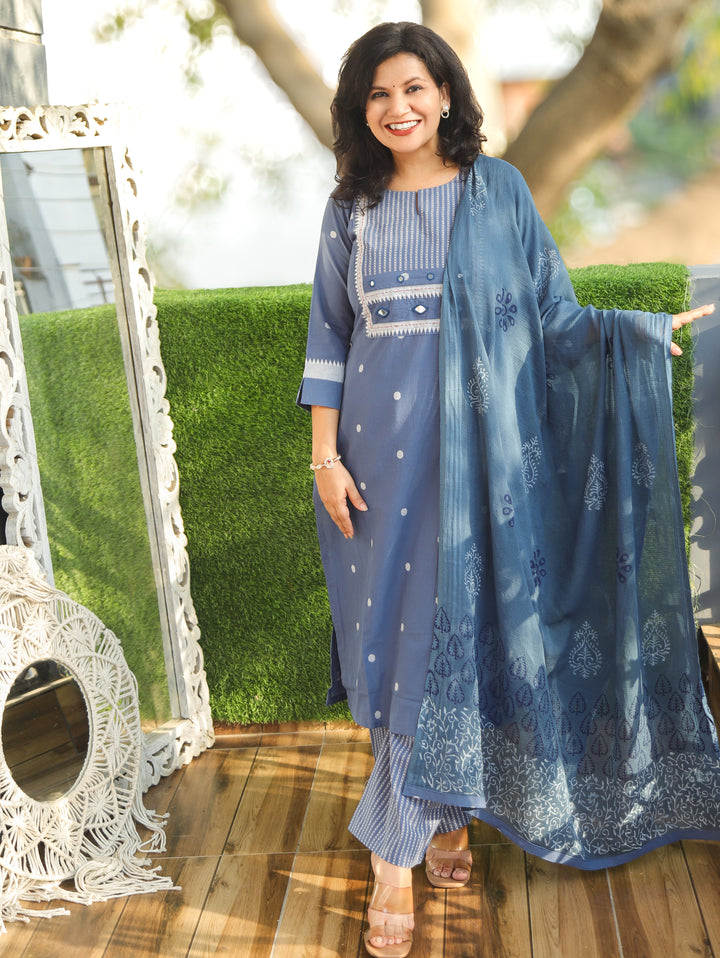 Pallavi Marble Blue South Cotton 3 Piece Set