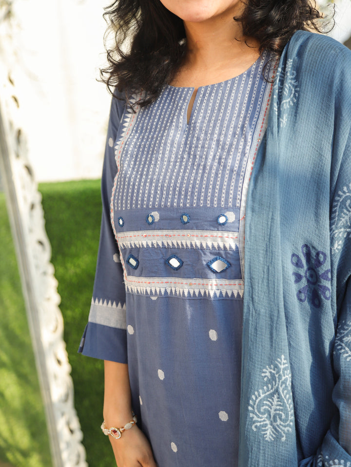Pallavi Marble Blue South Cotton 3 Piece Set