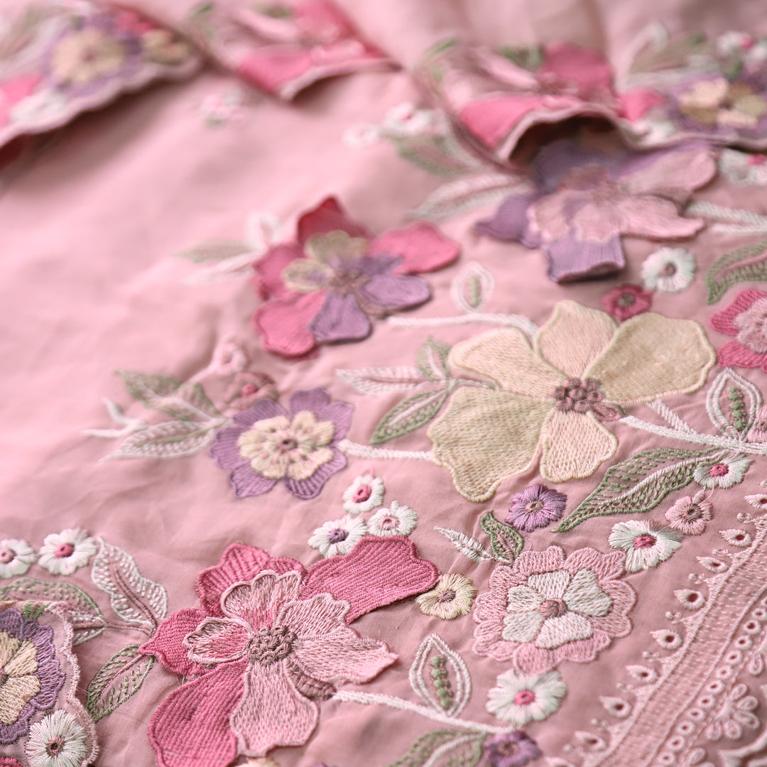 Mannat Rose Mauve Thread Embroidered Hem Mul Chanderi Set