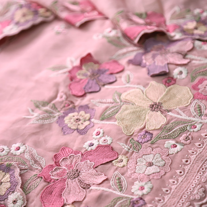 Mannat Rose Mauve Thread Embroidered Hem Mul Chanderi Set