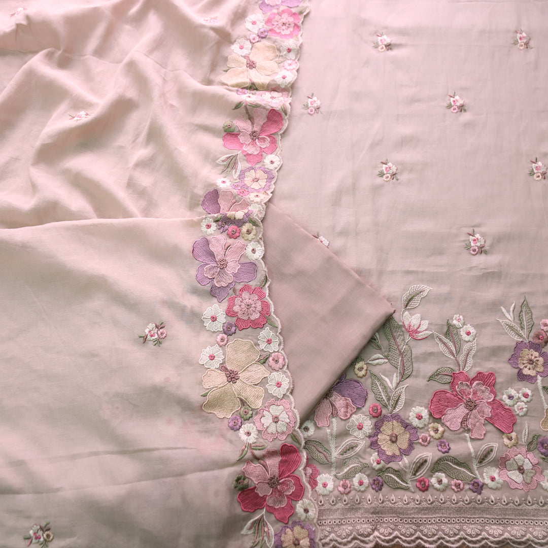 Mannat Hazel Tan Thread Embroidered Hem Mul Chanderi Set