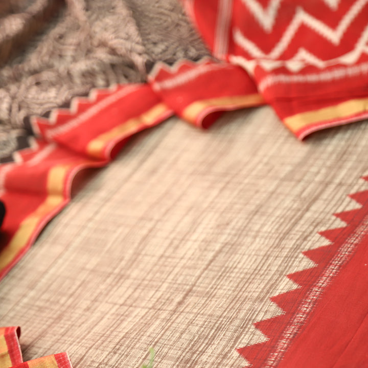 Bahara Beige with Temple Hem Printed Cotton top with Black Bottom Suit Set
