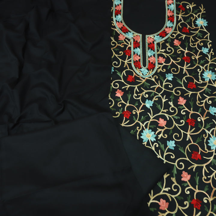 परशक्ति Midnight Black Elegant Woven Kashida Embroidery Semi Pashmina Winter Set