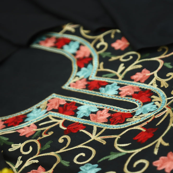 परशक्ति Midnight Black Elegant Woven Kashida Embroidery Semi Pashmina Winter Set