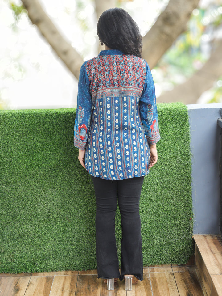 Raajvi Royal Blue Digital Print Muslin Shirt