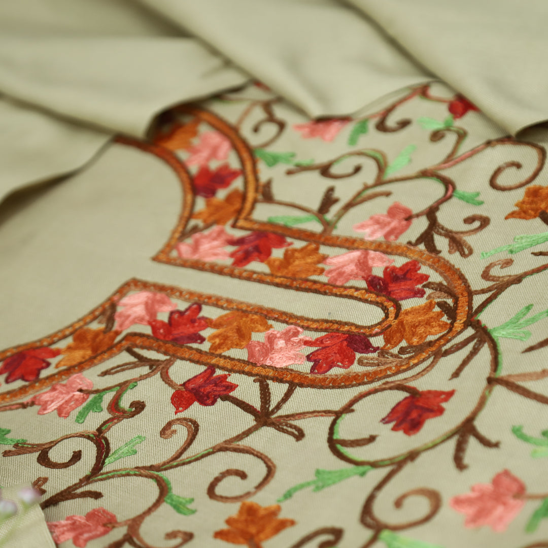 परशक्ति Sand Beige Elegant Woven Kashida Embroidery Semi Pashmina Winter Set